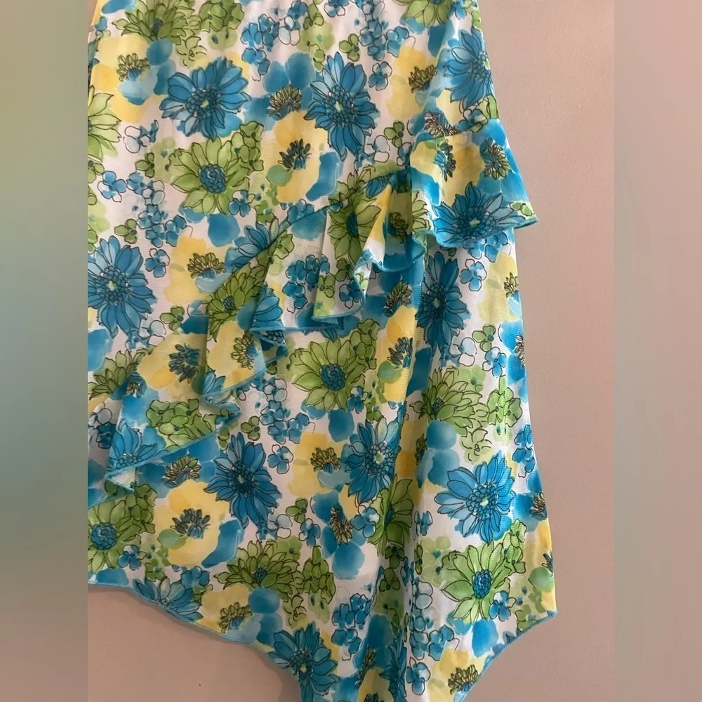 Y2K Vintage MIDI Asymmetrical Skirt Speechless Pre-Teen Blue and Green Floral